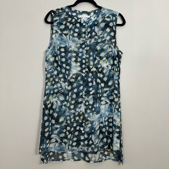 CAbi Avery Watercolor Sleeveless Sheer Button Down Tunic Top Blue Women Medium - Picture 1 of 14